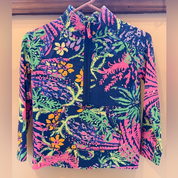 Lilly Pulitzer Other - Girls 8-10 Lilly Pulitzer Neon Floral 1/2 Zip Pullover Navy, Pink, Green, Yellow